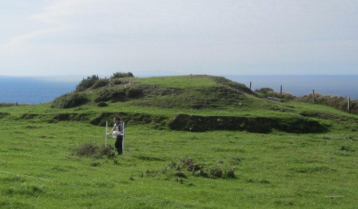 Kate Chapman carrying out a geophysical survey