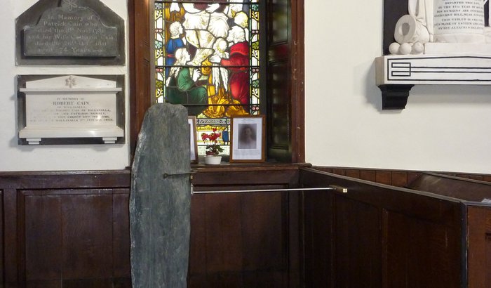 The new display of medieval sculpture in the north transept at Malew church