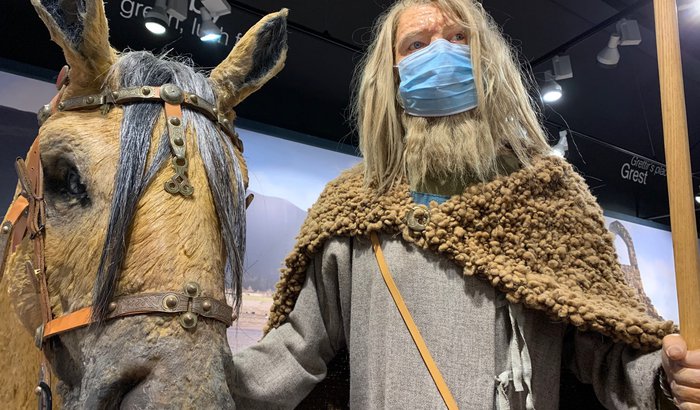 Manx Museum Viking demonstrates how to wear PPE mask