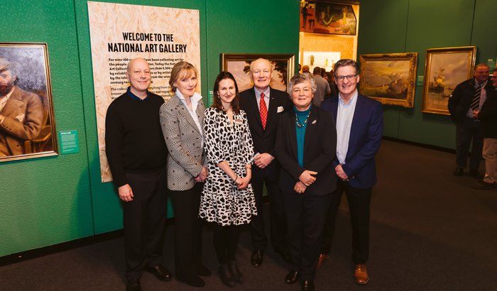 Manx National Heritage Conservator Chris Weeks, Curator for Art and Social History Katie King, His Excellency Sir John Lorimer, Lady Lorimer and MNH Chairman Jonathan Hall.